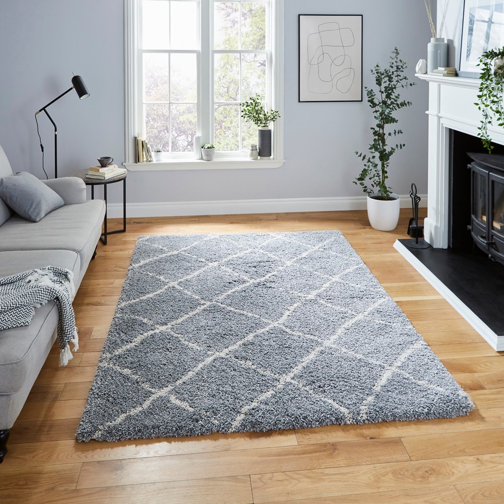 Scandi Berber G257 Shaggy Boho Rugs in Grey Cream